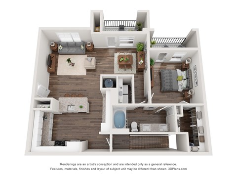 Floor plan for 1 bed, 1 bath, 893 sqft